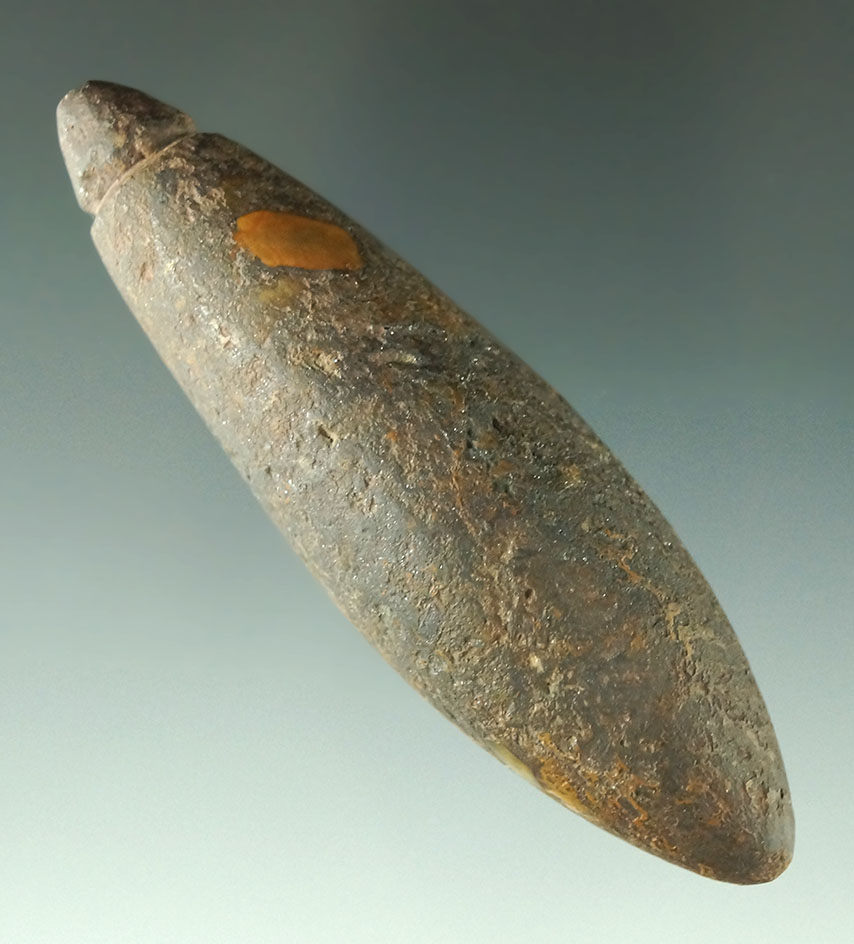 3 5/8" grooved Hematite Plummet that is nicely patinated found in Missouri. Ex. Sarnovsky collection