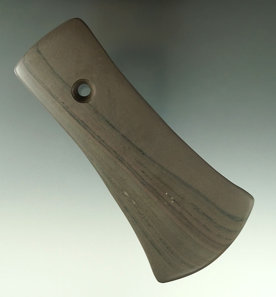 5 3/8" heavily polished Bell Pendant found in Seneca Co., Ohio made from beautiful red banded slate.