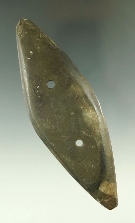 5 3/8" Elliptical Gorget made from beautifully colored slate found in Erie Co., Ohio.