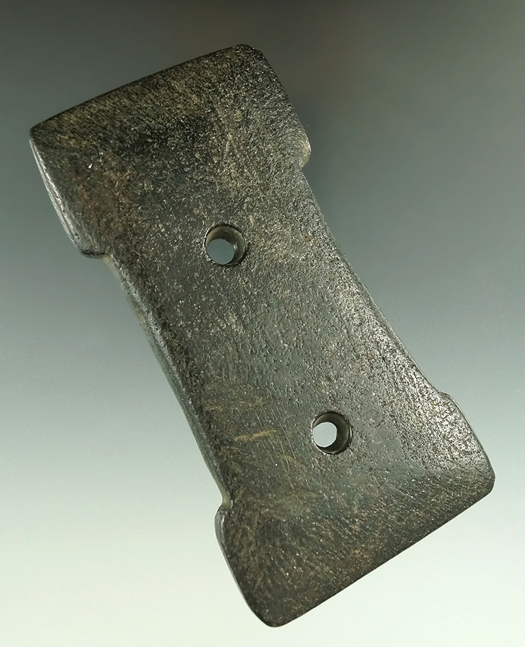 Rare! 4 3/4" green steatite Indented Hopewell Gorget  found in Ross Co., Ohio. Pictured!