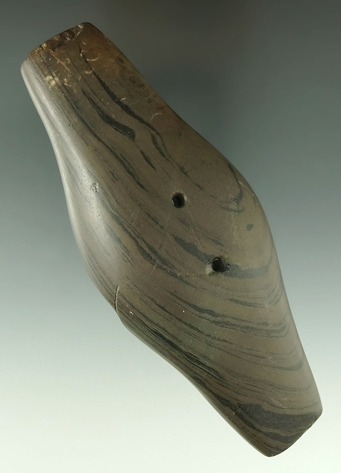 5 3/16" Adena Expanded Center Gorget - Wilmington, Clinton Co., Ohio. Ex. Meuser #1446/5. Pictured!