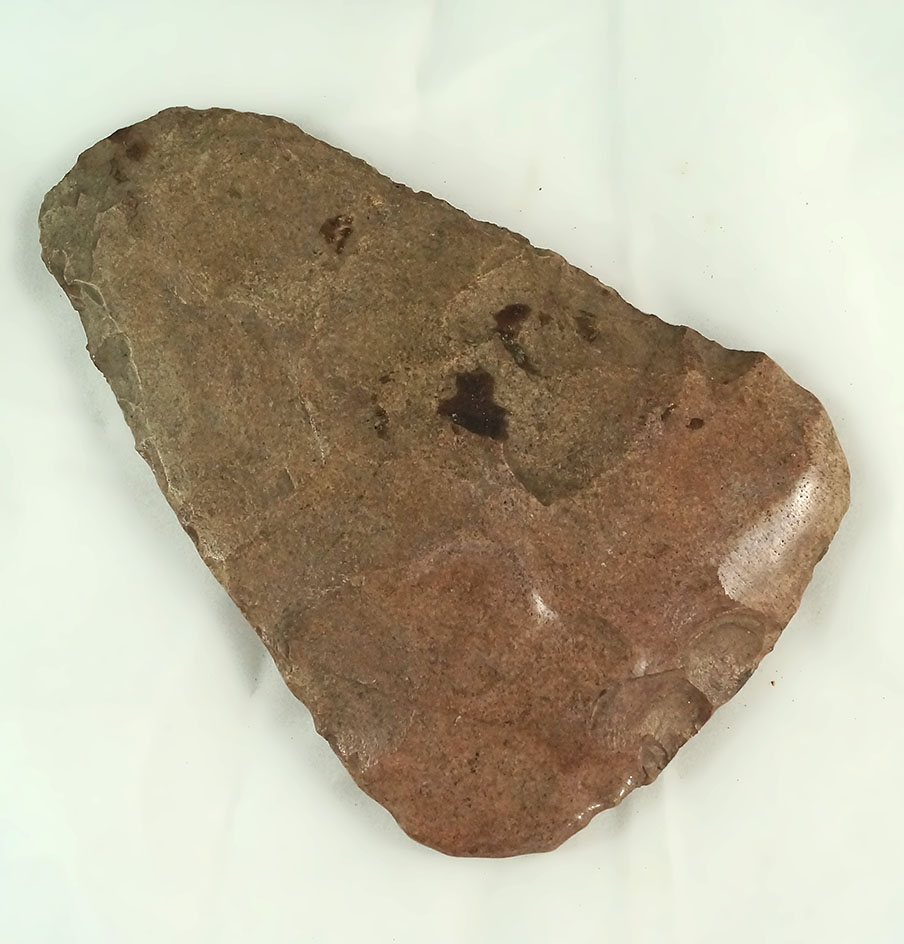 6 1/8" Mill Creek chert Flint Hoe found in Illinois. Nice use polished to bit area.