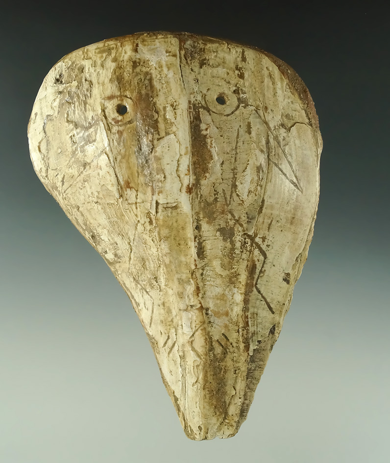 Sale Highlight! 4 3/4" Weeping Eye Shell Mask found at the Fox Field Site, Kentucky.  Ex. Dr. Glass.