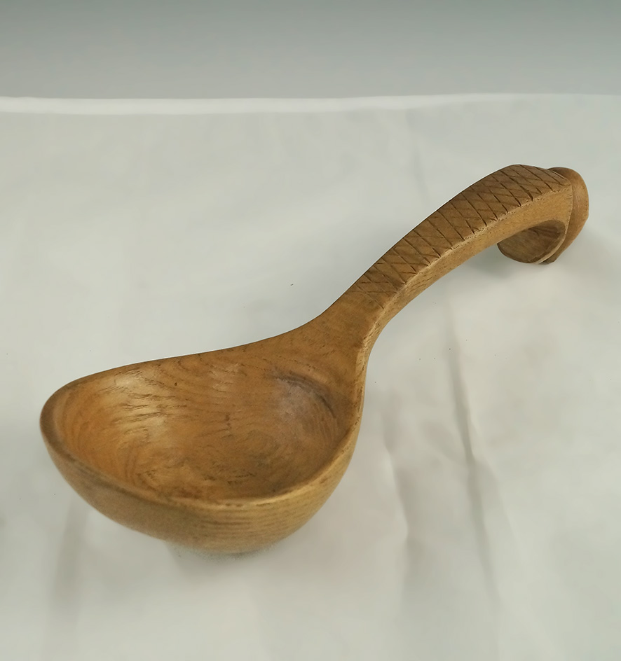 9 7/8" bone Iroquois wolf clan sleeping goose ladle made from Burrell Ash by Richard Chris John.