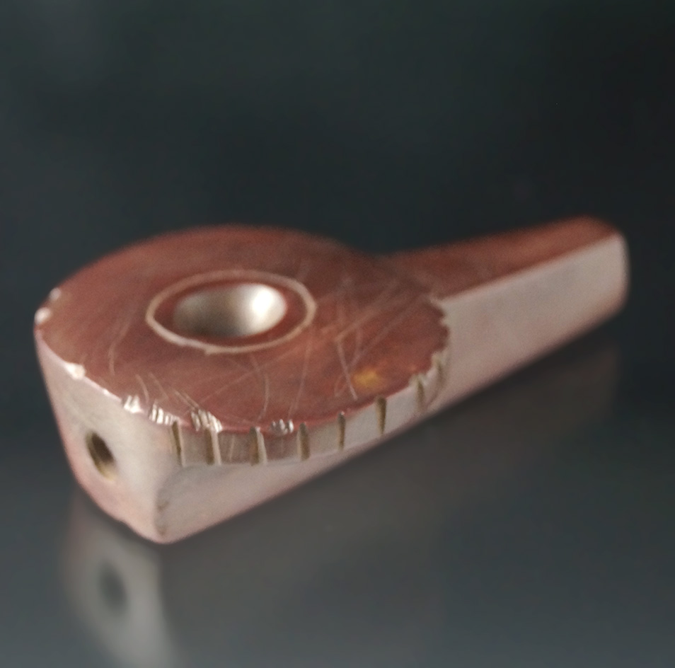 3 1/4" deep red Catlinite historic era DiscPipe from Erie Co., Ohio.