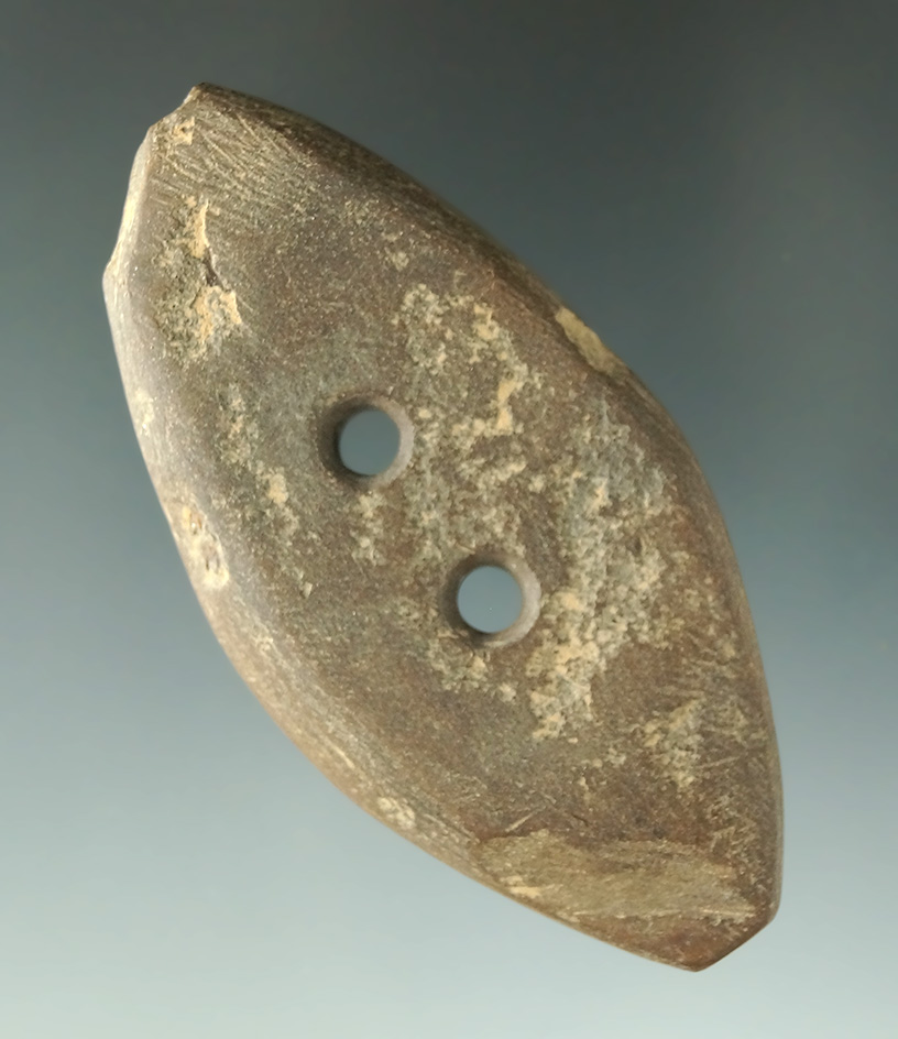 3 1/8" red slate Elliptical Gorget found in New Jersey.