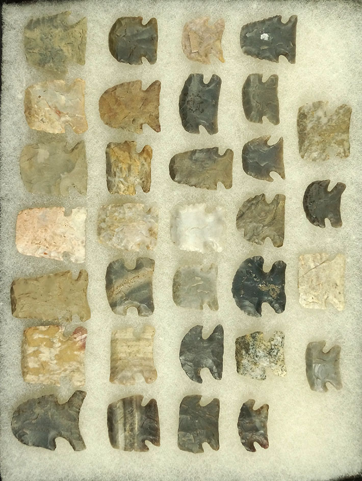 Set of 32 Hafted Scrapers found in Kentucky, Ohio, Indiana and Tennessee. Largest is 1 1/4" long.