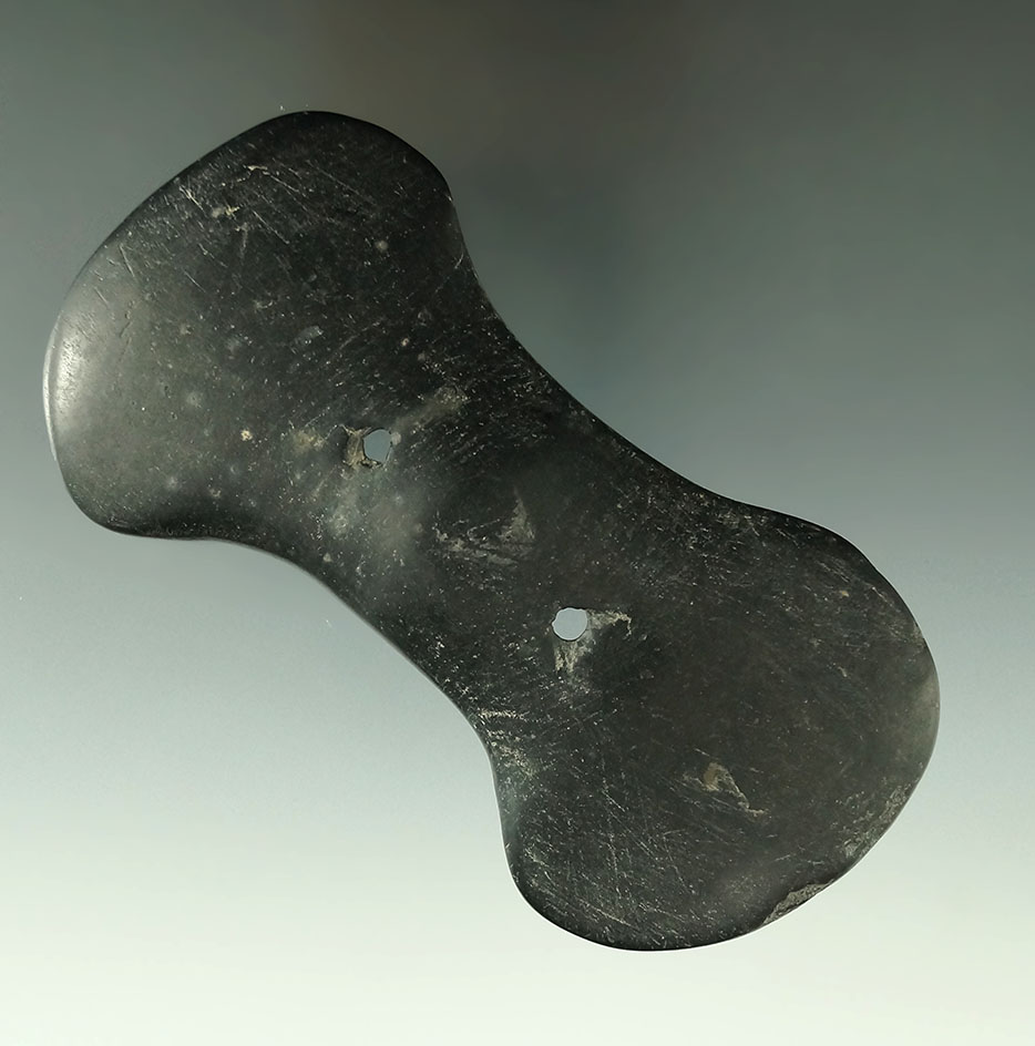 Pictured! 4 1/2" rare style Constricted Center Cannel Coal Gorget  f- Adams Co., Ohio. Pictured!