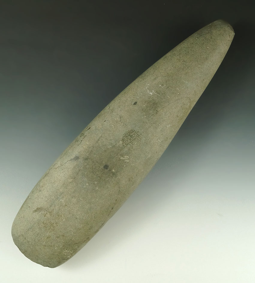 Big! 11 1/4" nicely polished and well patinated greenstone Celt found in Montgomery Co., Tennessee.