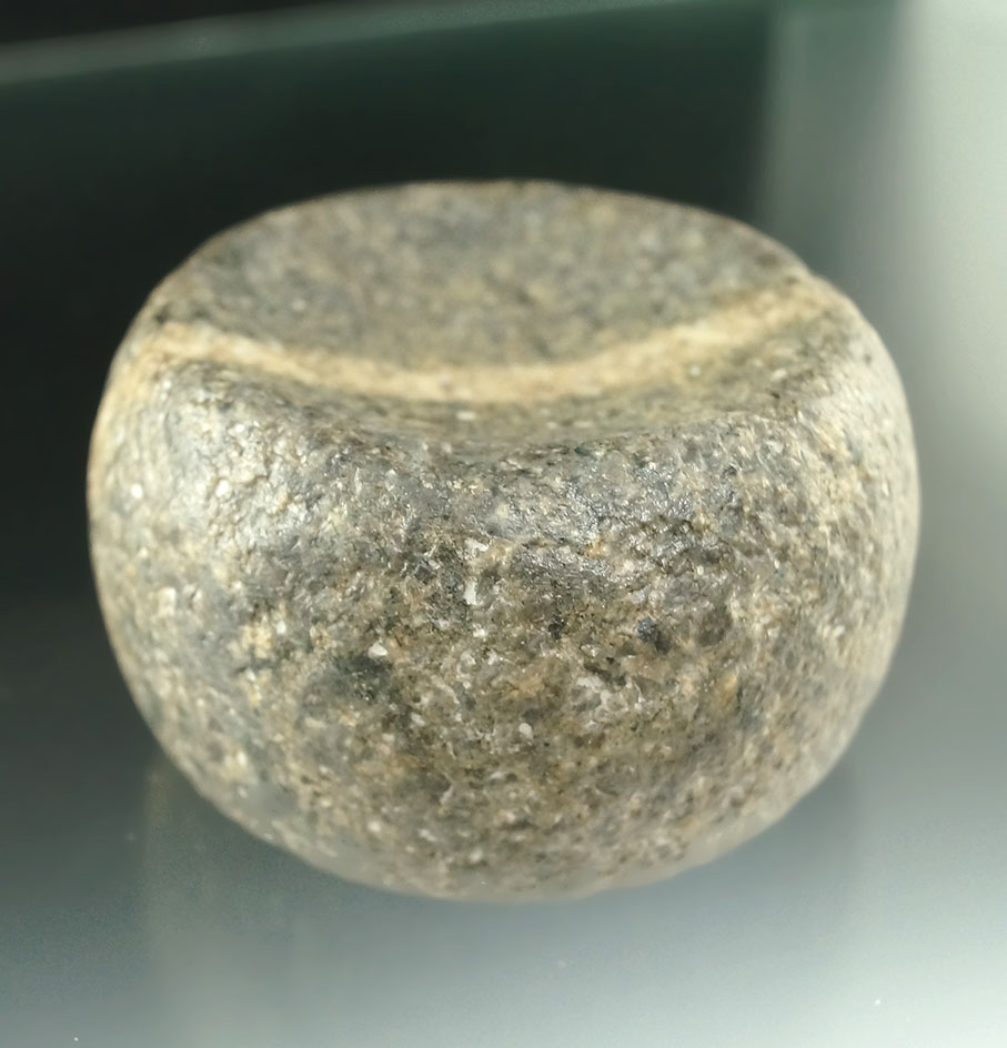 Beautiful material on this 2 7/8" diameter Double Cupped Discoidal found in Fulton Co., Illinois