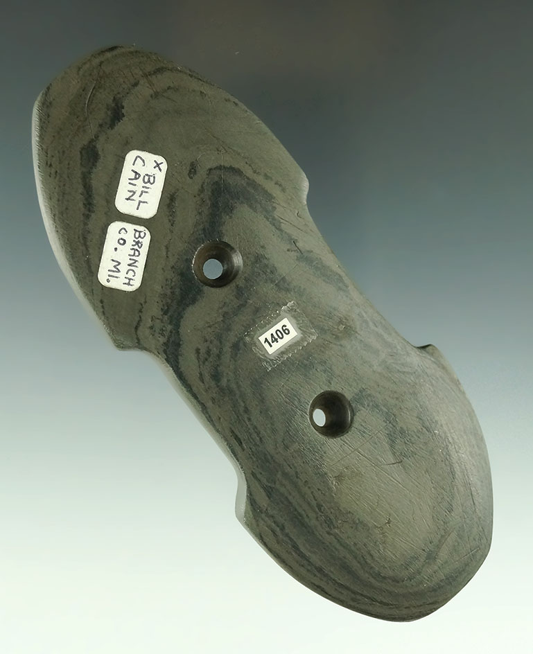 Exceptional! 5 1/16" Indented Gorget found in Branch  Co., Michigan. Ex. Bill Cain collection.