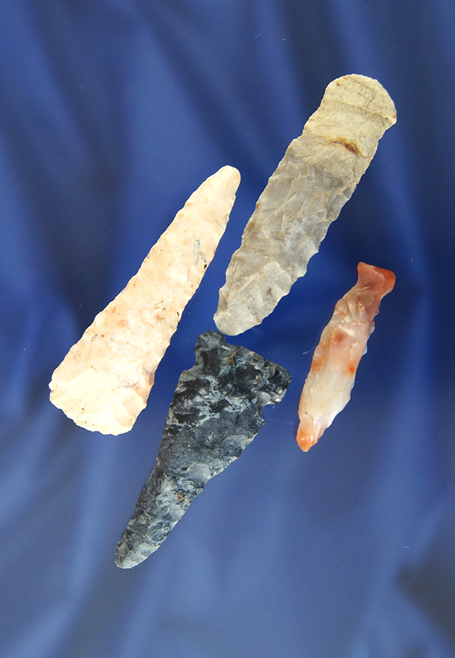 Group of four Flint Drills found in Knox Co.,  Ohio, largest is 2 3/8".