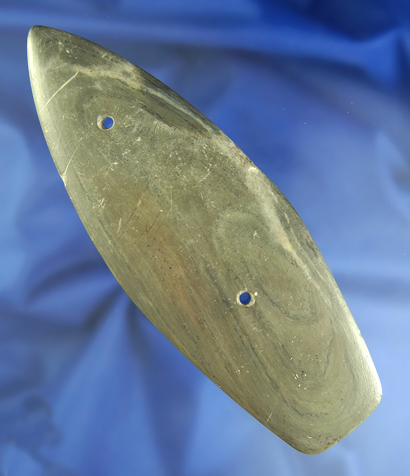 Very large 6 9/16" Glacial Kame Gorget that is one third restored by Sam Speck - Ohio.