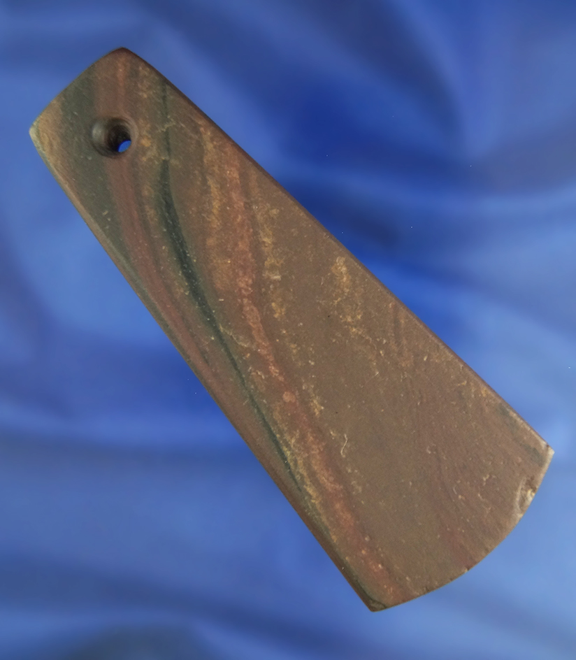 4 5/16" red banded slate Trapezoidal Pendant found in Fulton Co.,  Ohio.