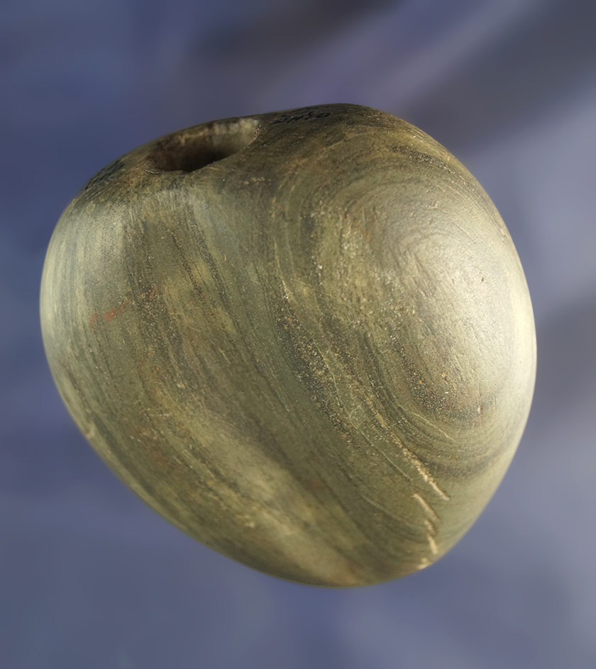 2 3/4" nicely fluted Flattened Ball Bannerstone with excellent style. Found in Delaware Co.,  Ohio.