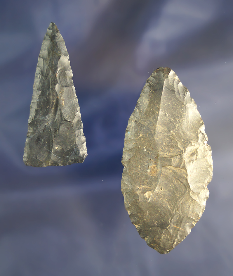 Pair of Coshocton Flint artifacts found in Ohio, largest is 3 1/16".