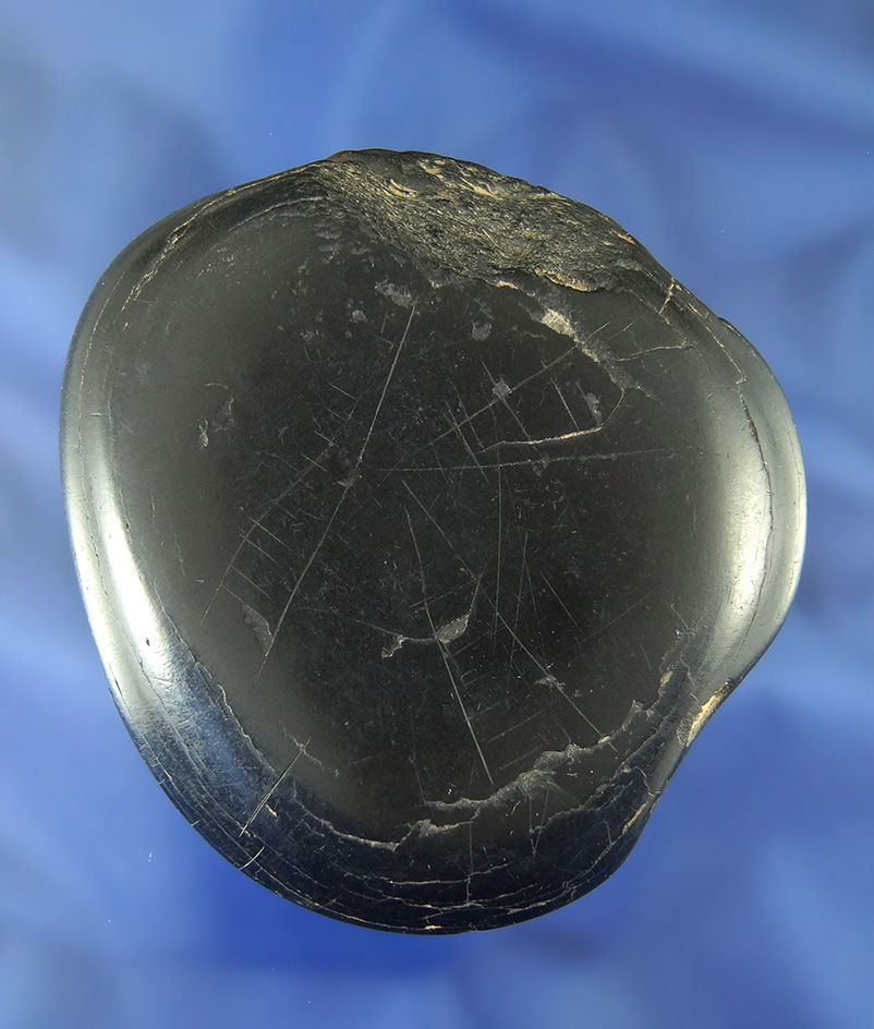 Very unique 3 7/16" Cannel Coal engraved Tablet - three "ladder design" etchings on surface - Ohio.