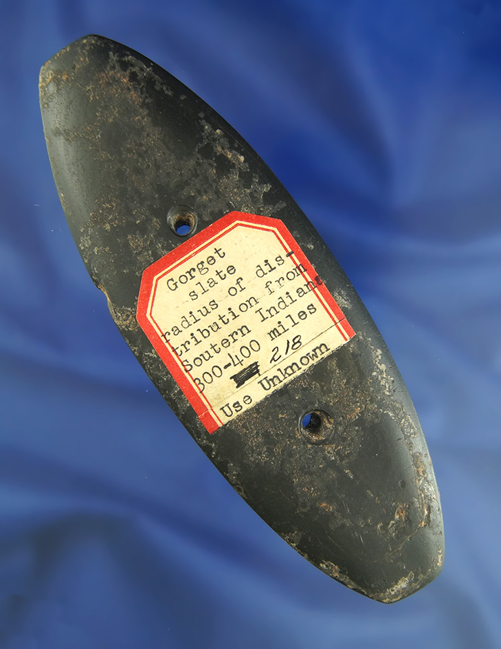 5 7/8" black slate Glacial Kame Gorget found in southern Indiana - heavy mineral deposits on surface