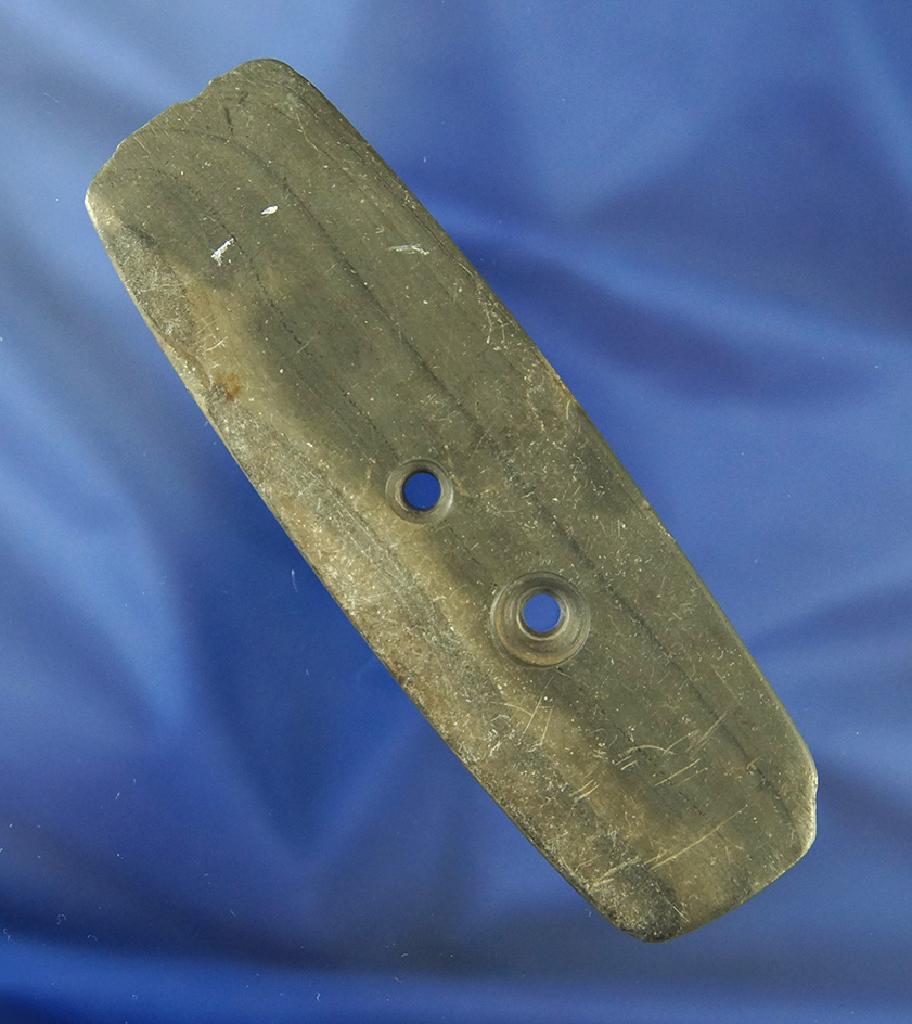 4 7/8" nicely polished banded slate Gorget found in Richland Co., Ohio. Ex. Jeff Doren Collection.