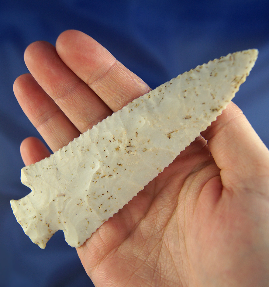 4 7/8" nicely serrated Knobbed Hardin with minor restoration to one ear and one ding - Illinois.