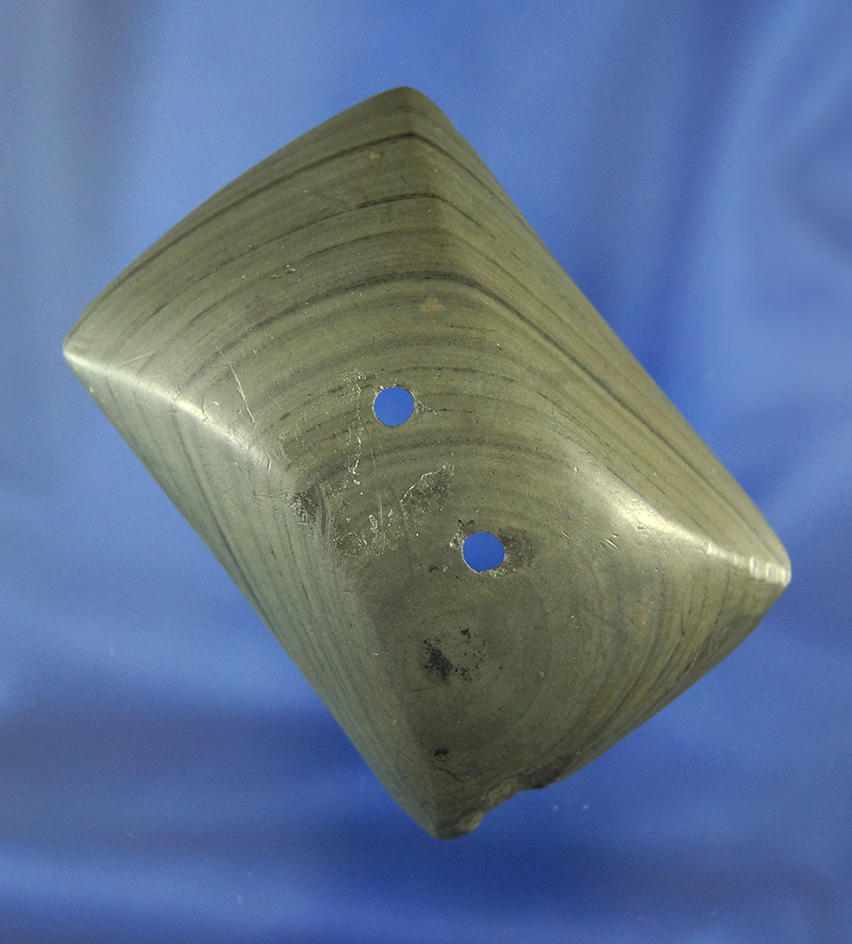 Rare style! 2 7/8" Semi Keeled Gorget made from beautifully banded slate found in Indiana. Pictured!