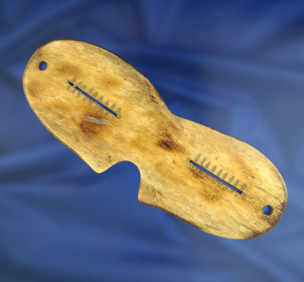 5 1/16" Alaskan snow goggles made from bone with nice engraved design.