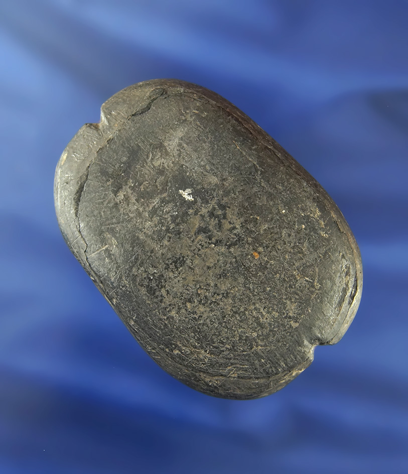 Unique 2 3/4" Cannel Coal ornament with grooves on both ends four suspension - southern Ohio.