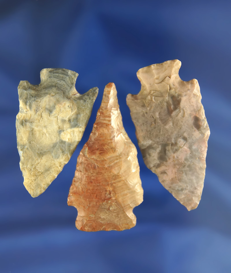 Set of three Nethers Flint Pentagonal Points including a rare Pentagonal drill - Fairfield Co.,  Ohi