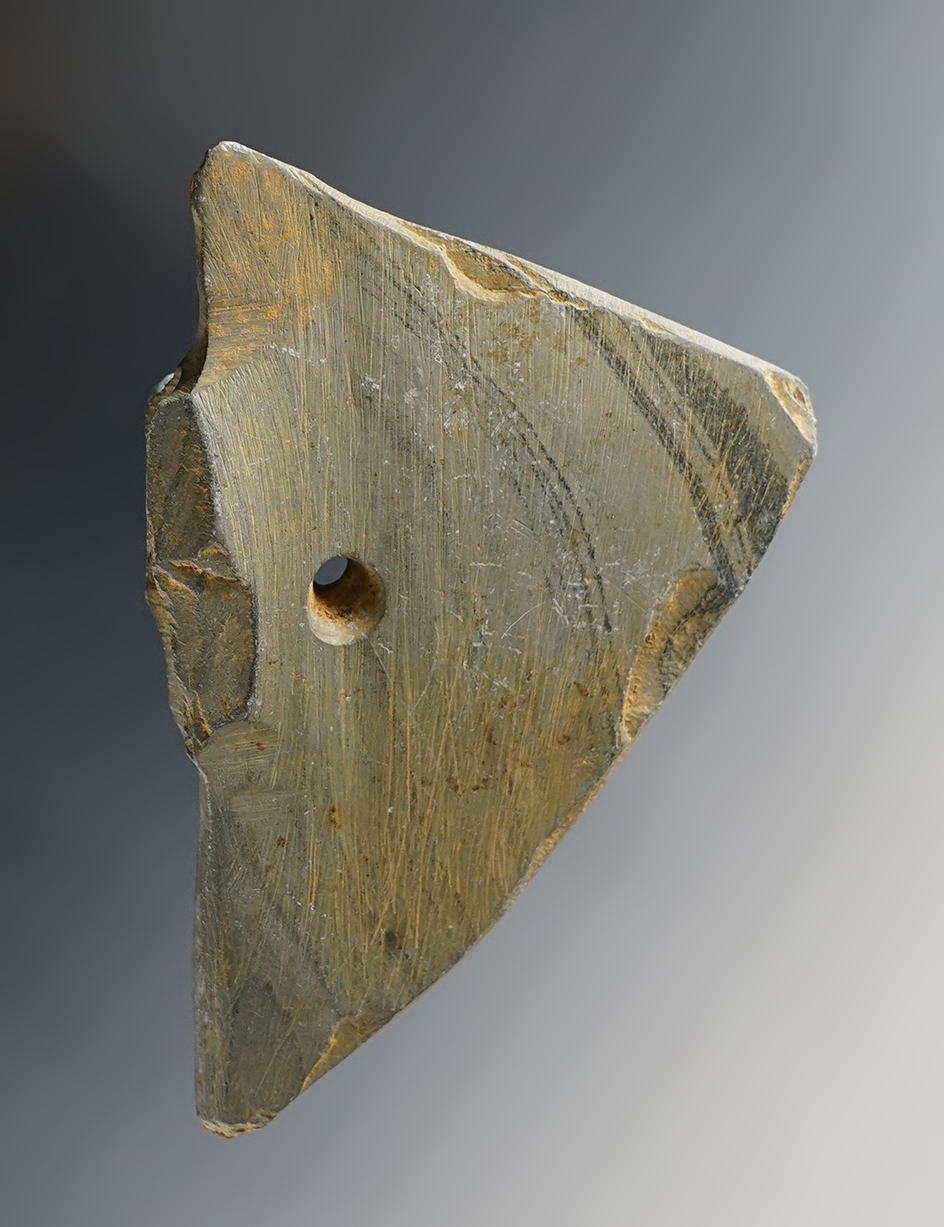3 5/8" Wing Bannerstone half that was salvaged in ancient times. Found in Ohio.
