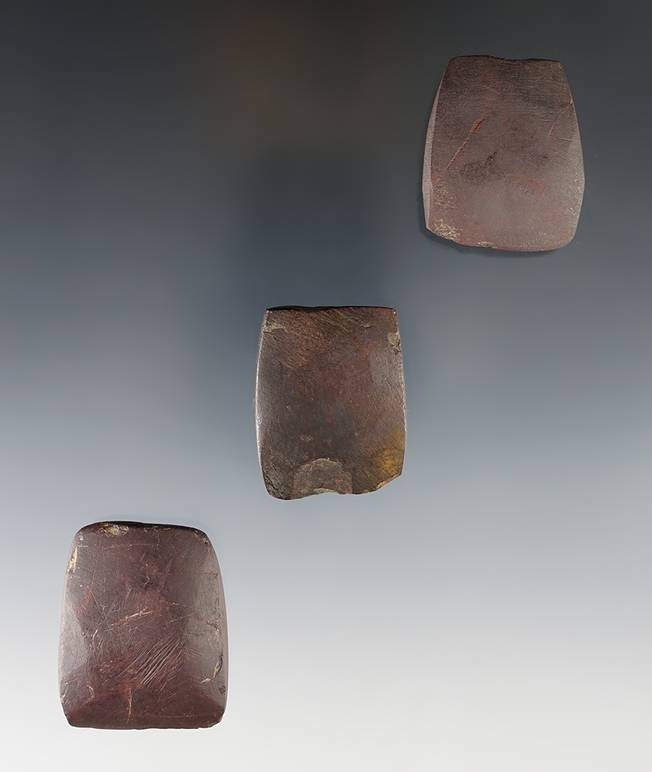 Set of 3 well made Ohio Hematite Celts. The largest is 1 7/8".
