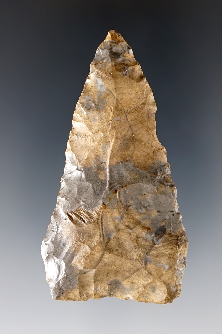 2 5/8" Meadowood Blade made from patinated Onondaga Flint. Found in New York. 