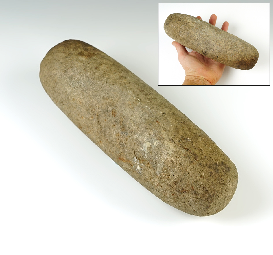 8 1/2" Hardstone Roller Pestle found in Ohio. A nice example of the type.
