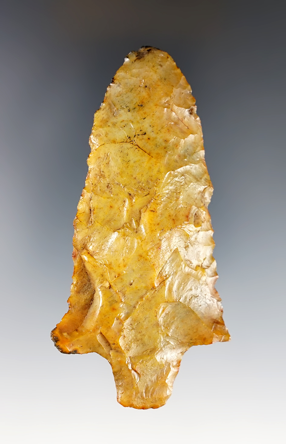 3 3/8" Stemmed Knife found in Florida. Made from heavily patinated flint.