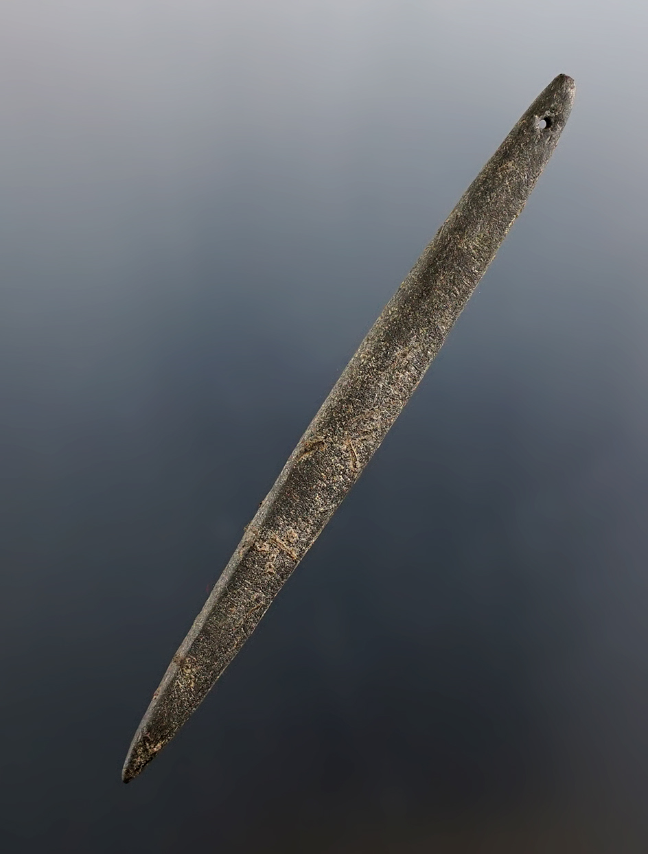 3 5/16" long bone needle found in Sacramento Valley, California.