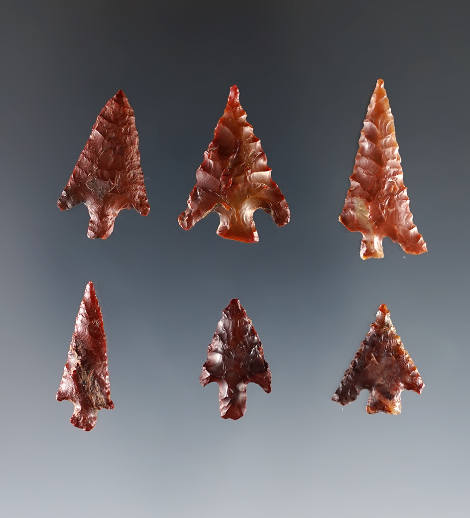 Set of 6 well made Columbia River Points. Ex. Frank Wilke. The largest is 1 1/8".