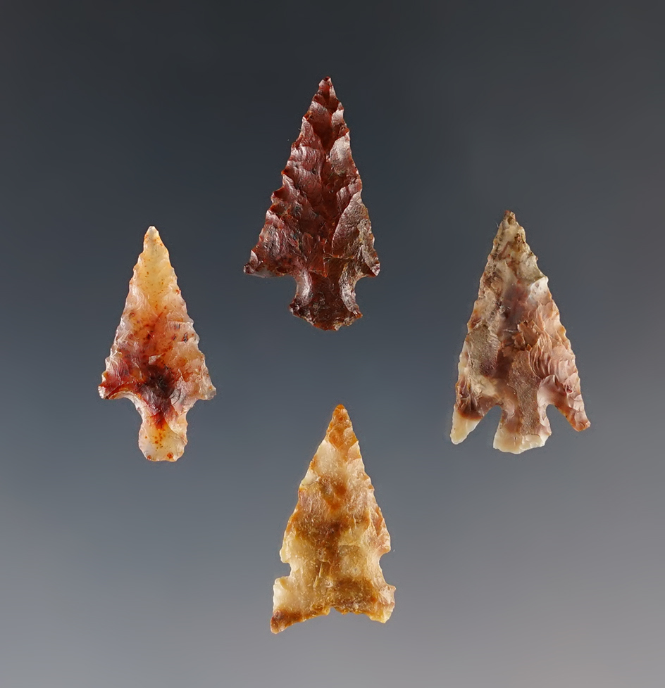 Set of 4 nice points found in South East Oregon. Ex. Wilke collection. The largest is 7/8".