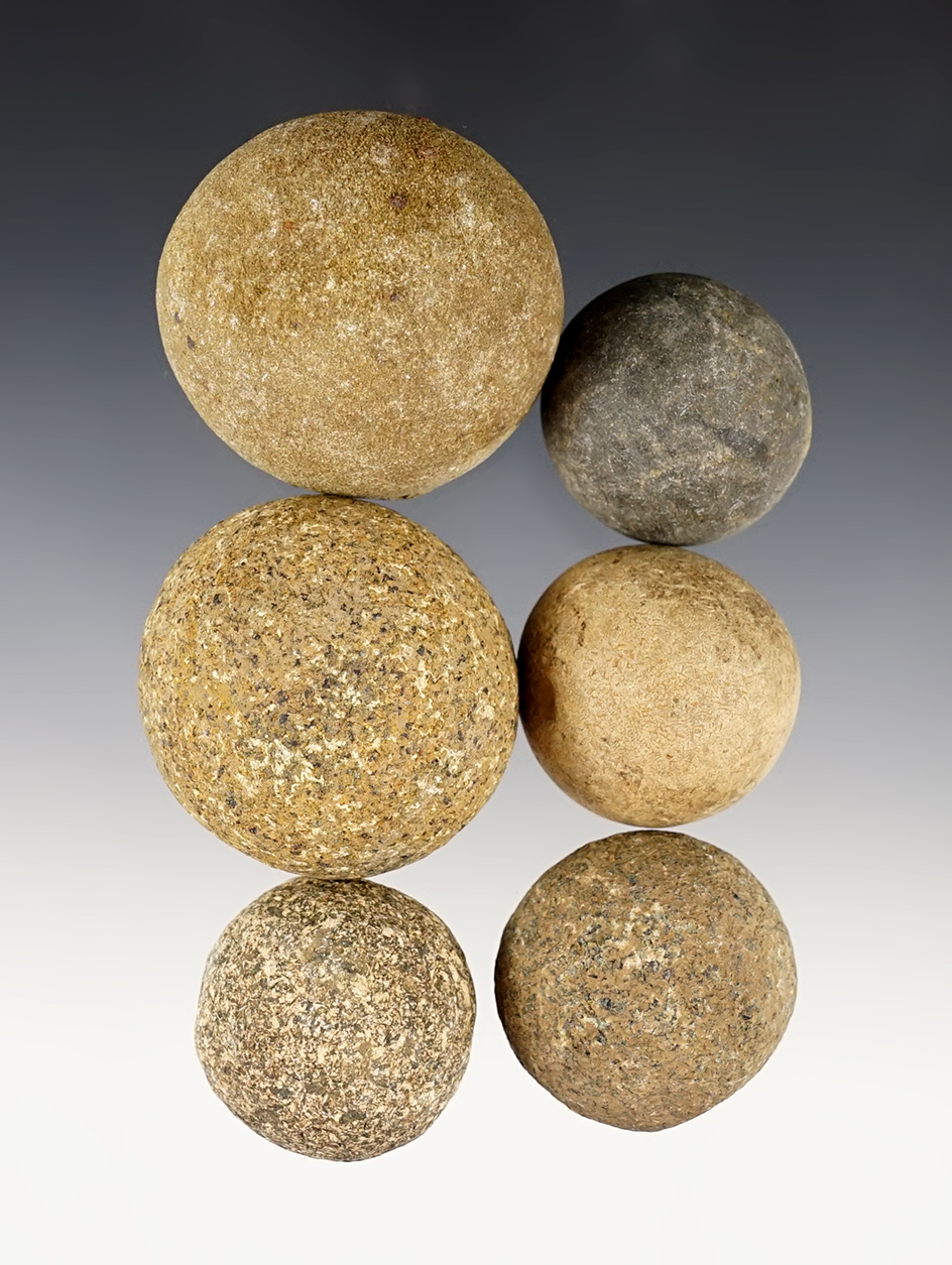 Set of 6 Ohio Game Balls made from Hardstone. The largest is 1 3/4".