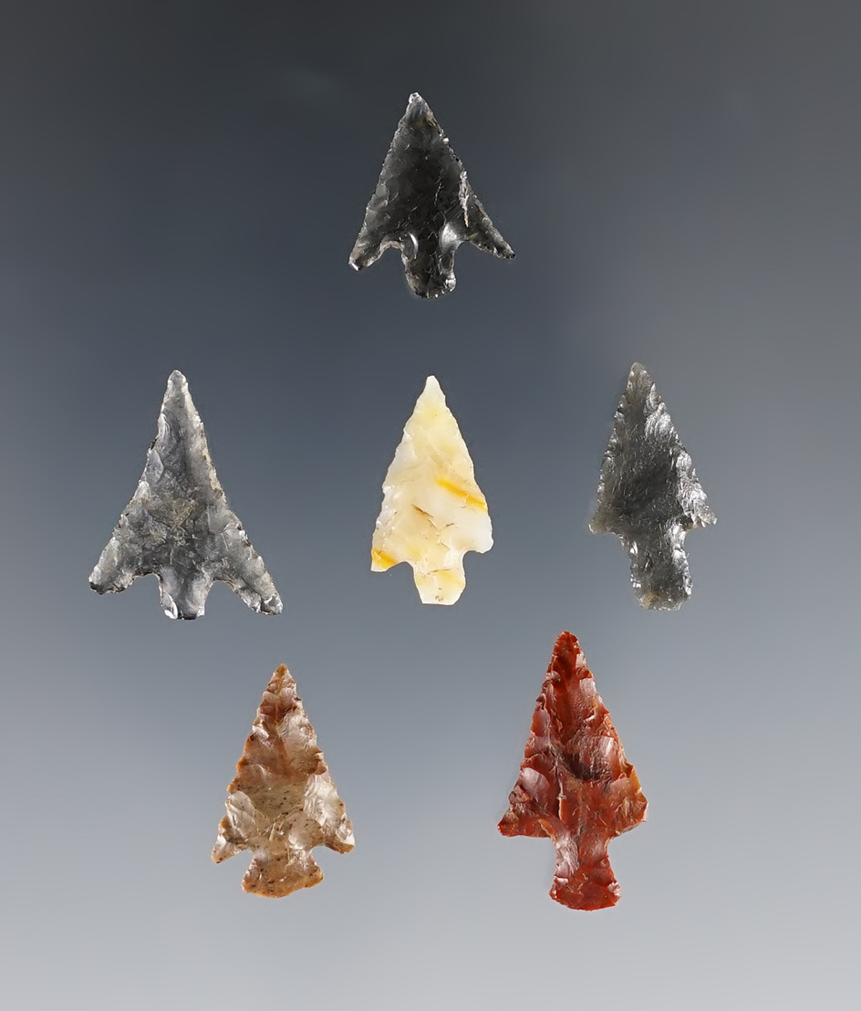 Set of 6 fine Columbia River Points. Ex. Frank Wilke. The largest is 7/8".