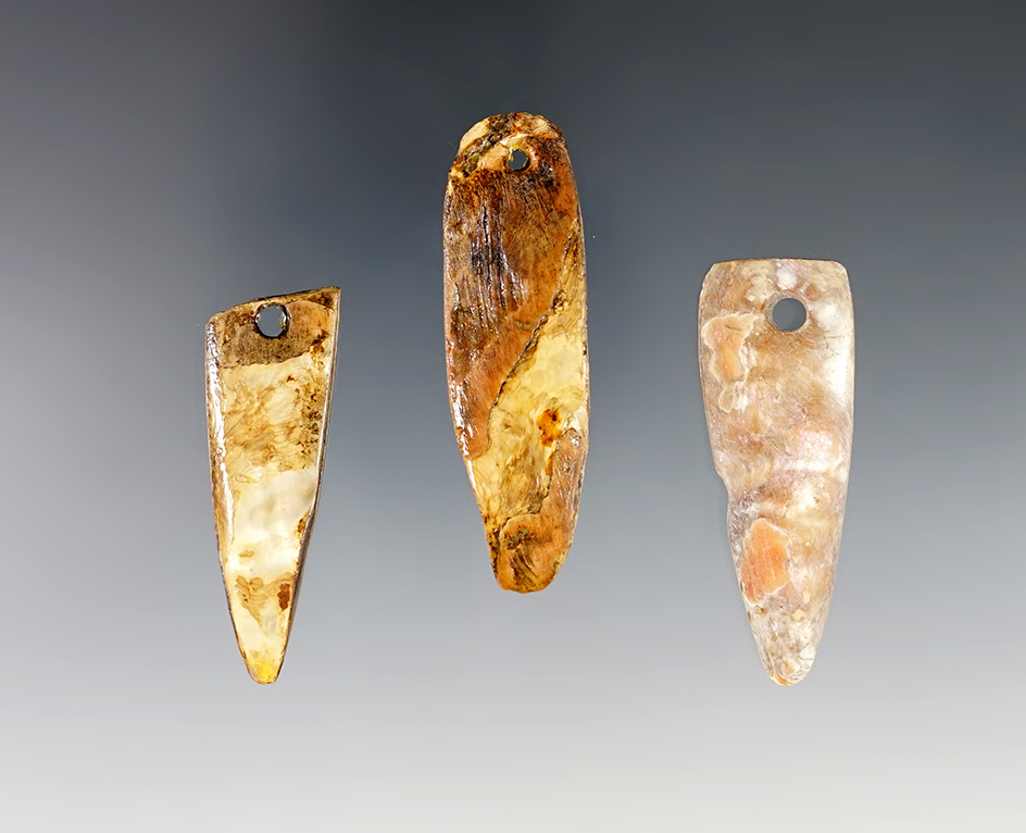 Set of three Abalone Shell Pendants - Colusa Co., California. Largest is 2 1/8". Surface stabilized.