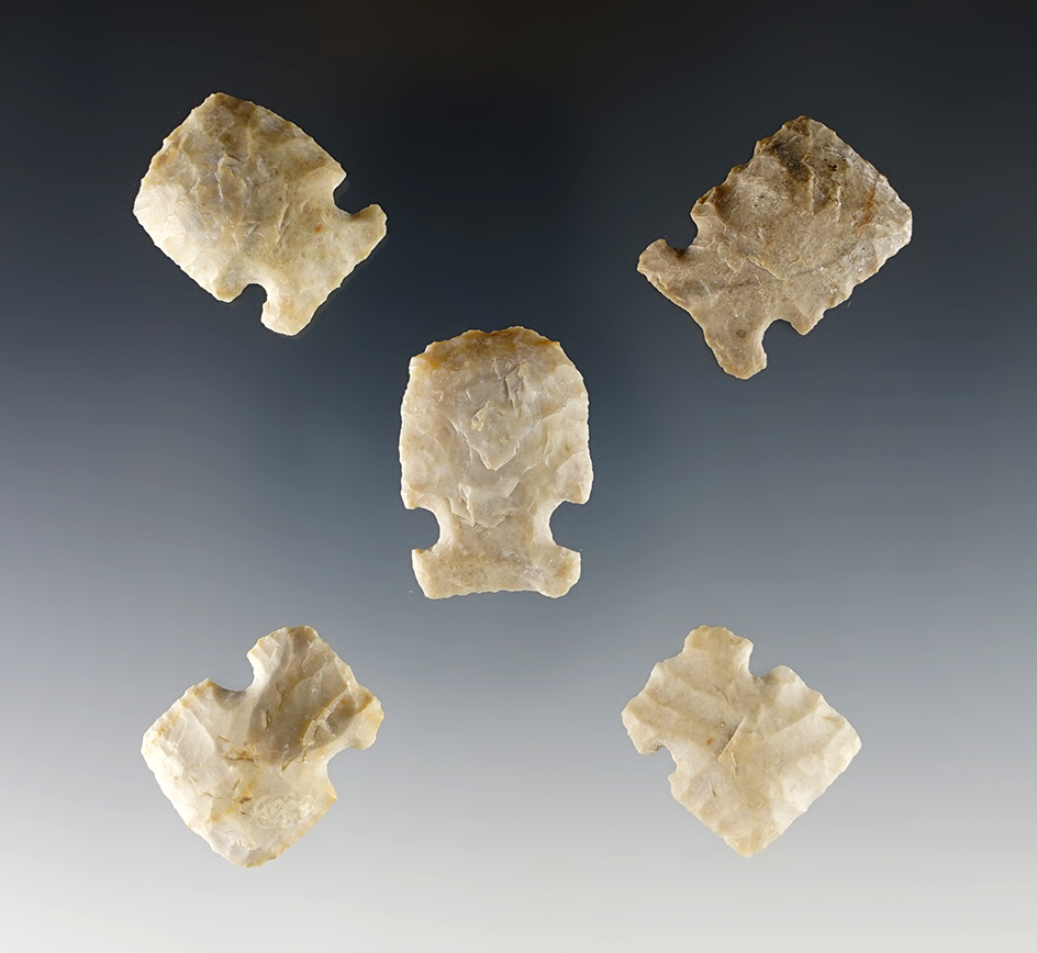 Set of 5 Sidenotch Scrapers found in New Mexico. The largest is 1 1/4".