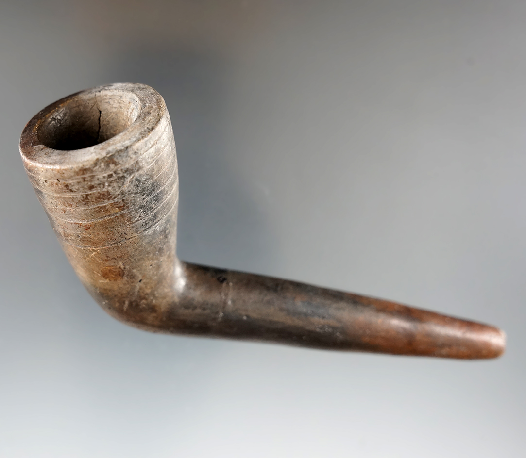 4 5/8" long Iroquois clay early Ring Bowl Pipe with moderate restoration to the stem area. NY