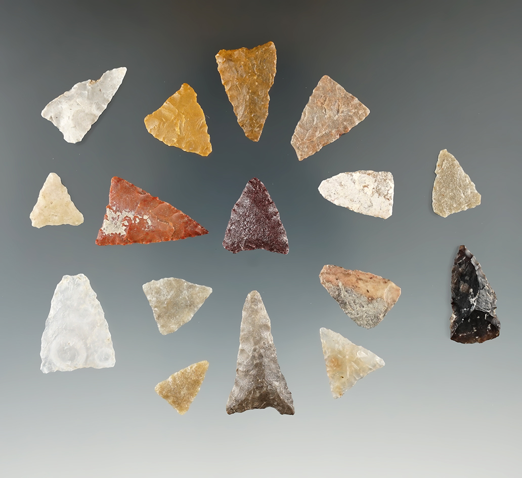 Group of 16 triangle points found in Eastern South Dakota, largest is 1".
