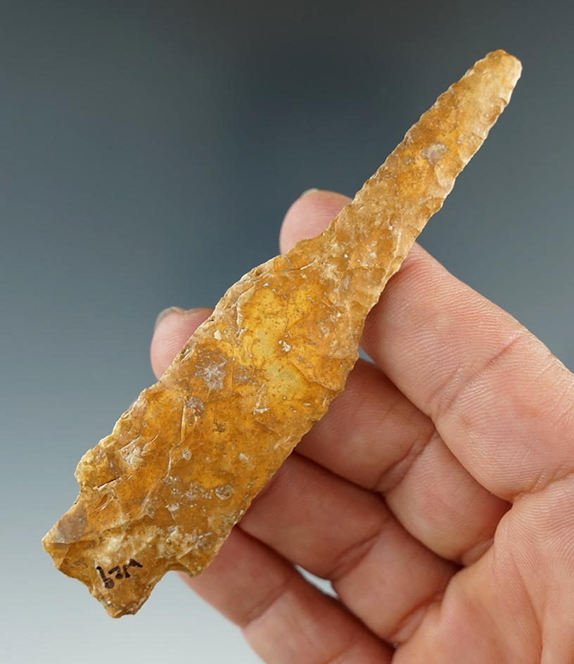 3 13/16" well styled drill that is River patinated found in St. Clair Co., Illinois.