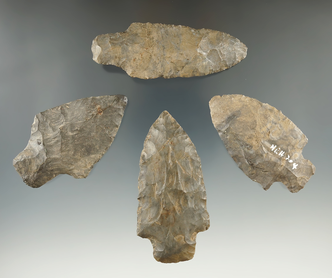 Four Flint Knives found in New York, two are restored. Largest is 3".