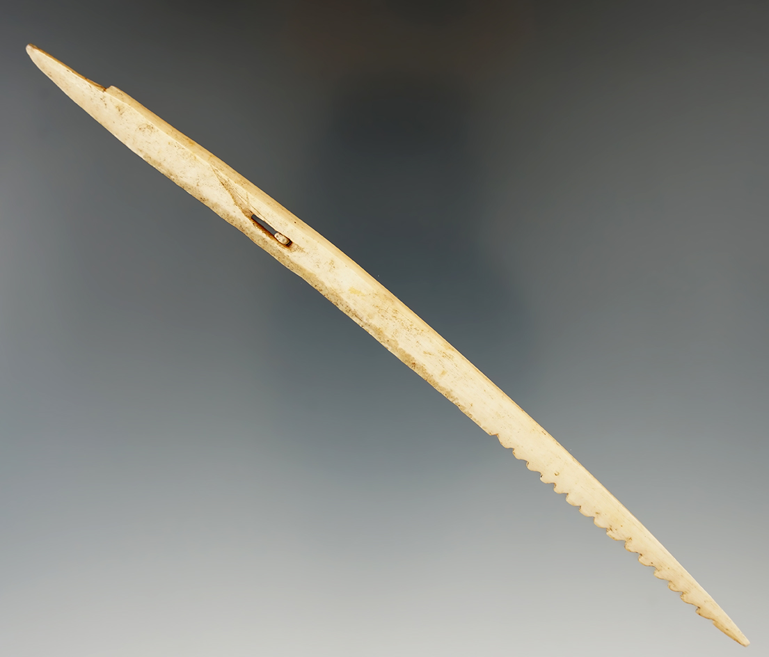 6 3/4" Inuit bone harpoon tip found in Alaska.