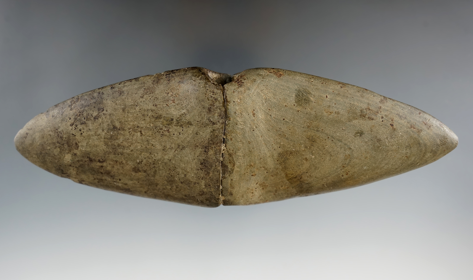 Large 6 3/4" winged bannerstone that is broken and glued at the barrel but not restored. NY