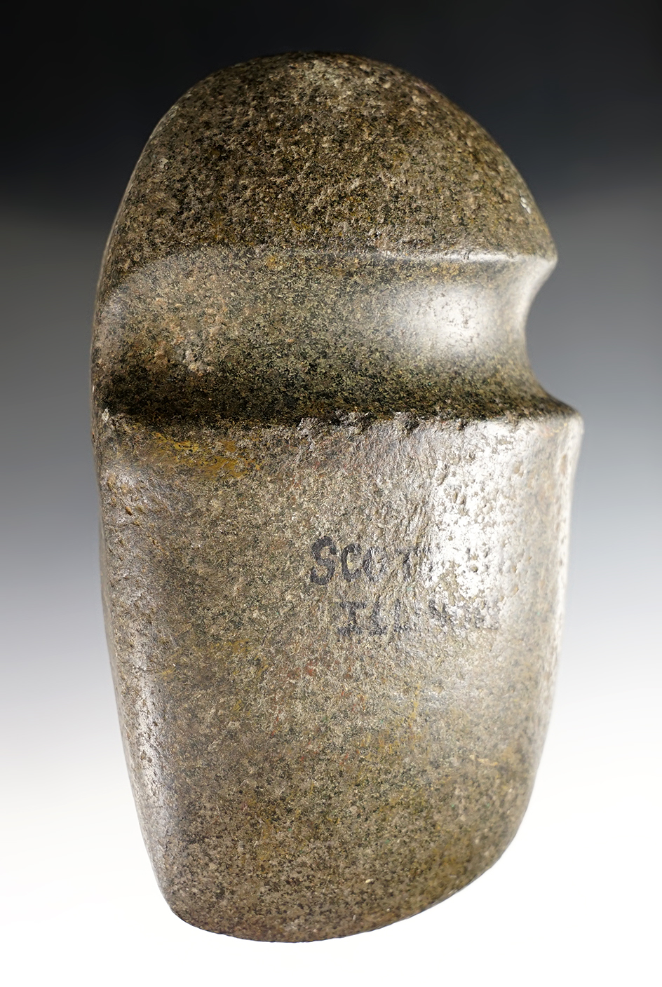 Large and nice! 7" long 3/4 Grooved Hardstone Axe in very good condition found in Scott Co., IL.