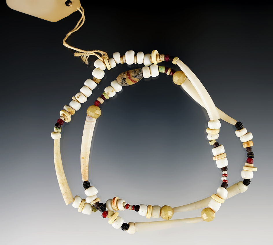 20" Long strand - Salisha necklace made from glass, shell and Dentalium shell beads.