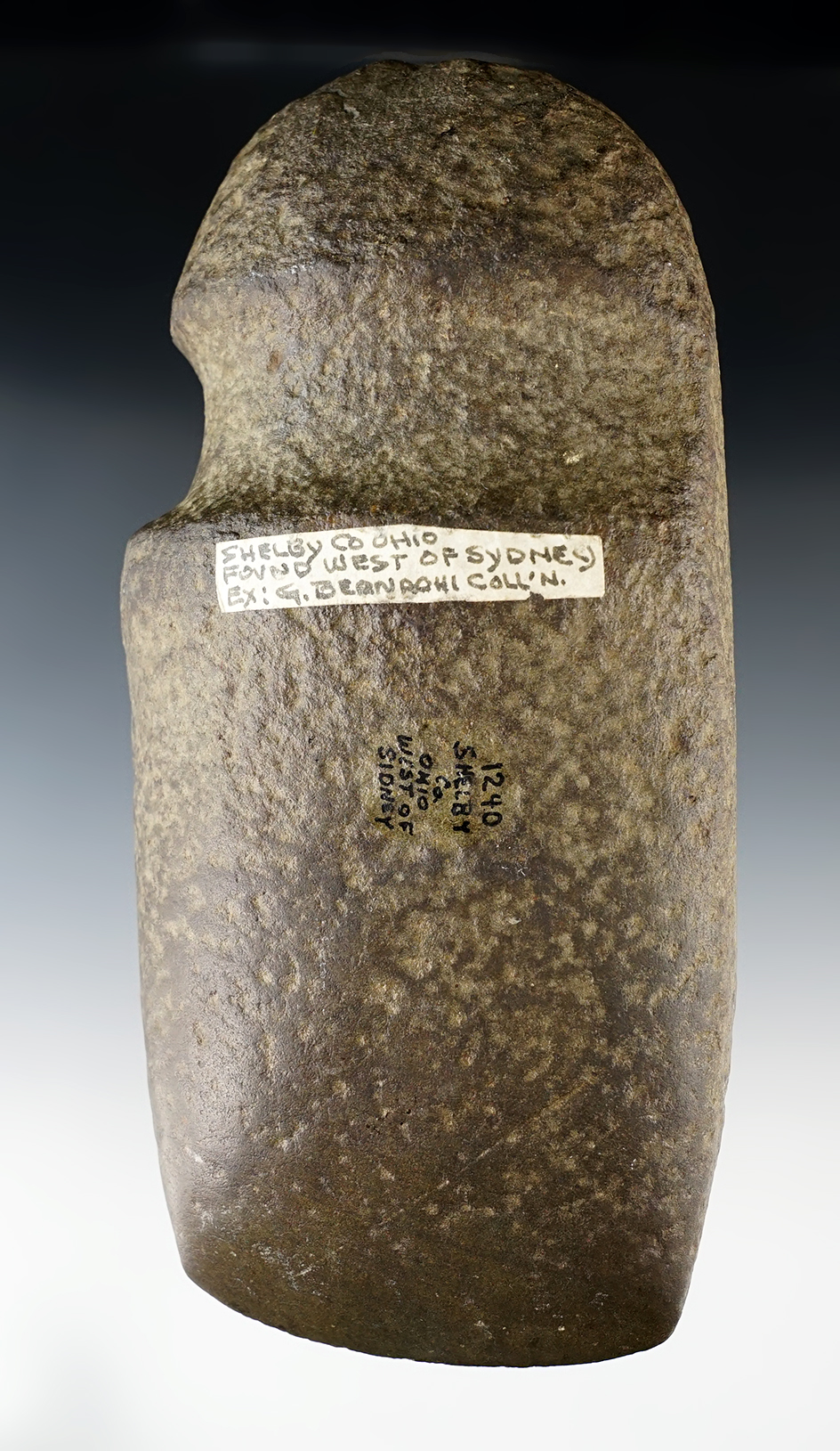 Very nice 7 3/8" long 3/4 Grooved Axe found in Shelby Co., Ohio, west of Sidney.