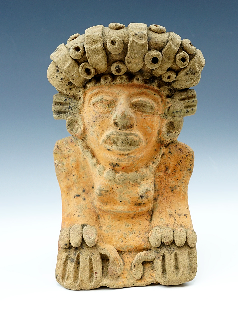 Very nice!  Large 8" tall Pre-Columbian pottery figure from Mexico with museum catalog numbers on bo